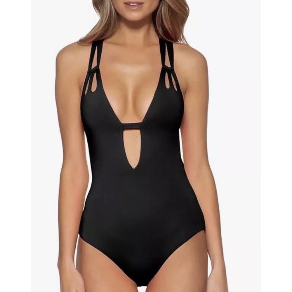 BECCA Skylar Color Code Plunge One Piece Swimsuit In Black Sz XXL New